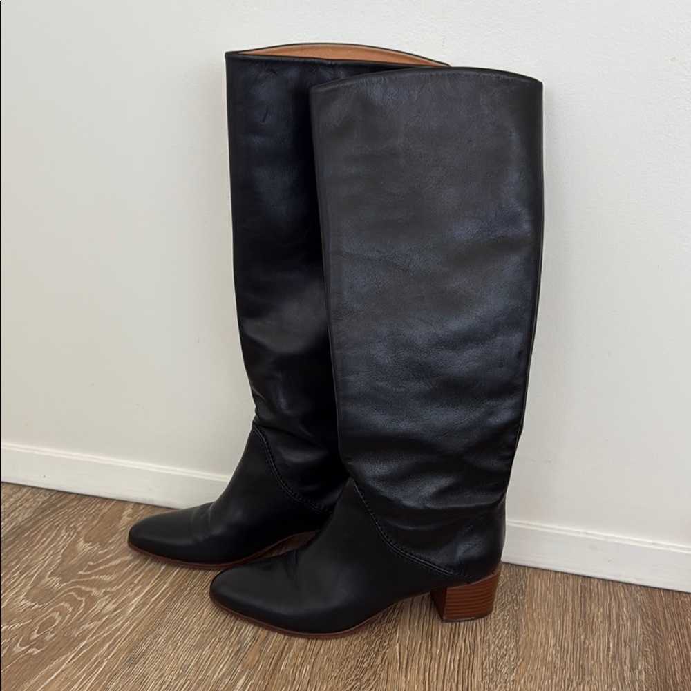 Vanessa Bruno Black Leather Pull on Knee-High Boots